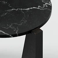 Miro Black Marble Round End Table with Black Ebonized White Oak Wood Base