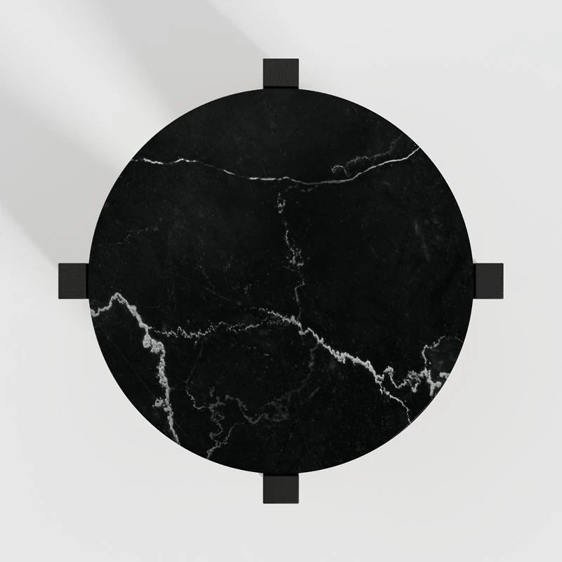 Miro Black Marble Round End Table with Black Ebonized White Oak Wood Base