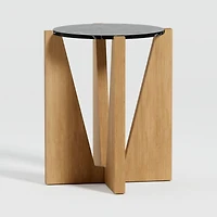 Miro Black Marble Round End Table with Natural White Oak Wood Base