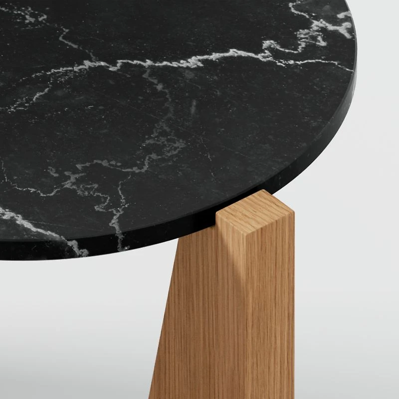 Miro Black Marble Round End Table with Natural White Oak Wood Base