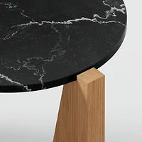 Miro Black Marble Round End Table with Natural White Oak Wood Base