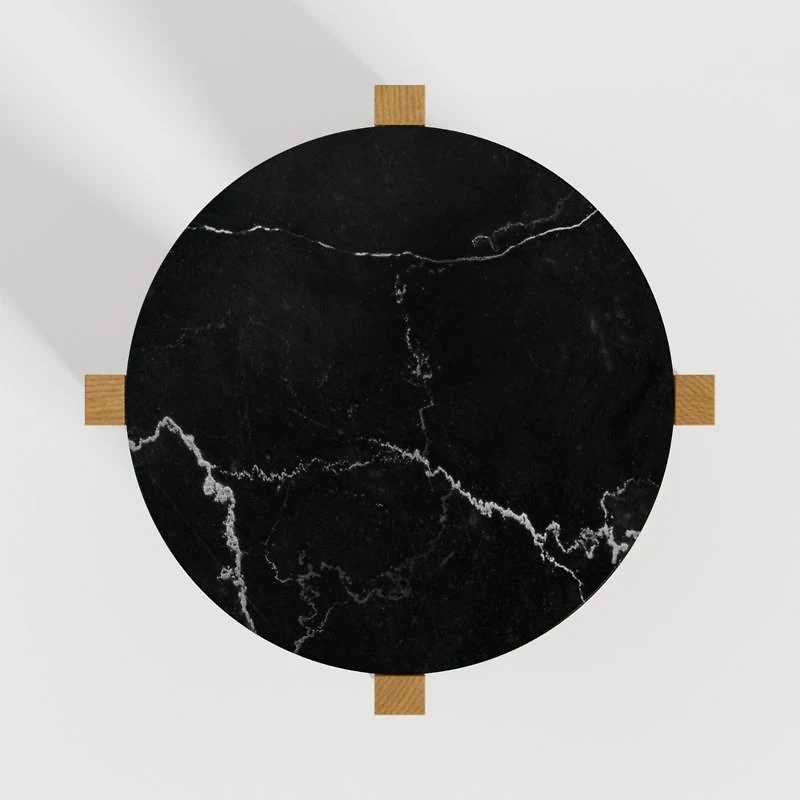 Miro Black Marble Round End Table with Natural White Oak Wood Base