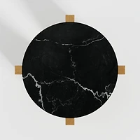 Miro Black Marble Round End Table with Natural White Oak Wood Base