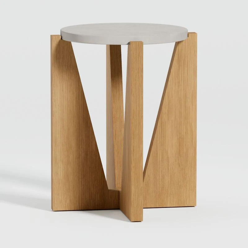 Miro Concrete Round End Table with Natural White Oak Wood Base