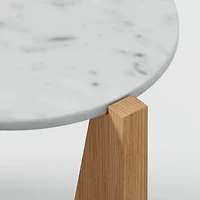 Miro White Marble Round End Table with Natural White Oak Wood Base