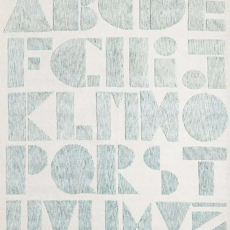 Modern Alphabet Blue Kids Wool Area Rug 6'x9'