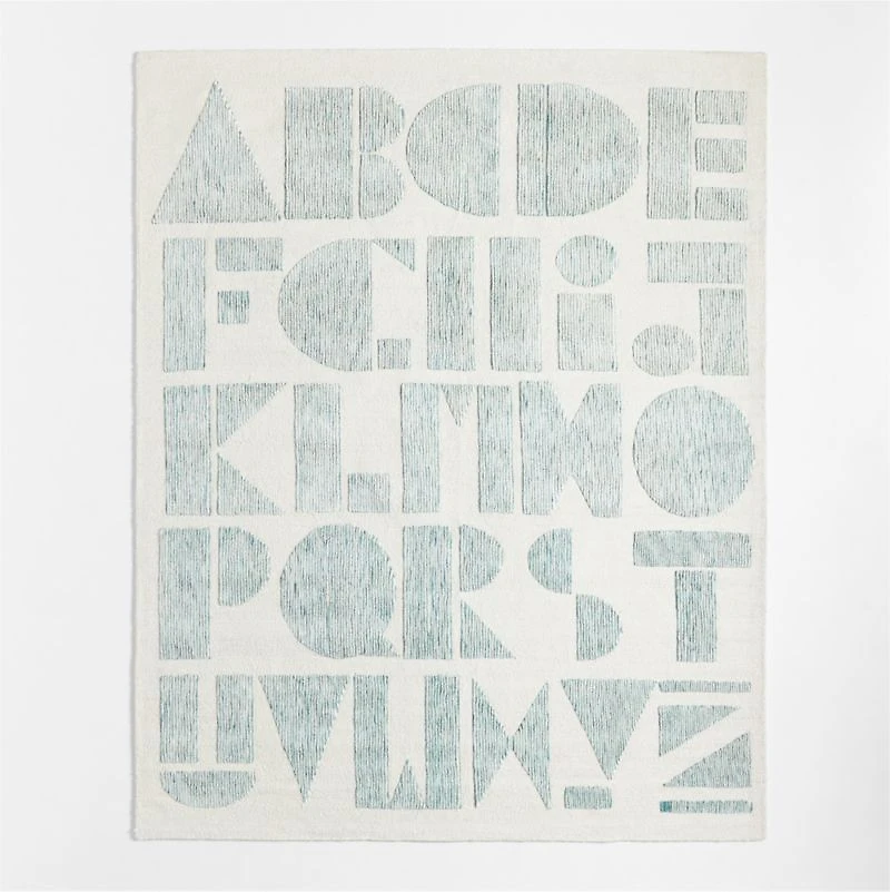 Modern Alphabet Blue Kids Wool Area Rug 6'x9'