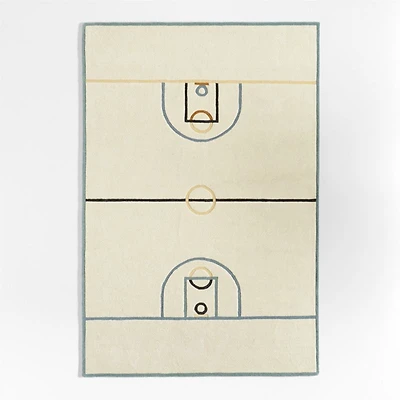 Modern Basketball Court Wool Kids Colorful Area Rug 5'x8'