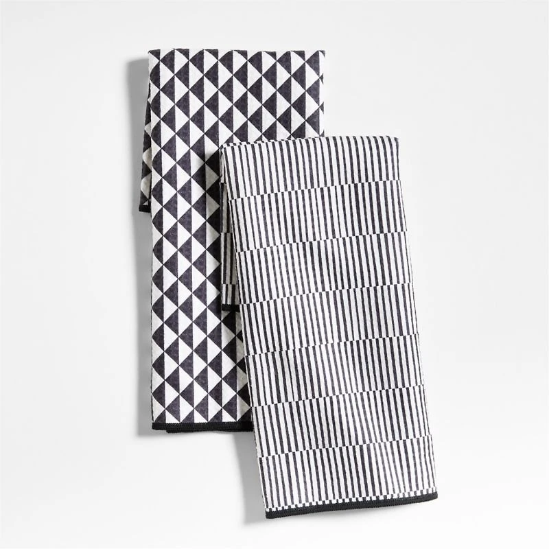 Modern Check Black Recycled Kitchen Towels, Set of 2