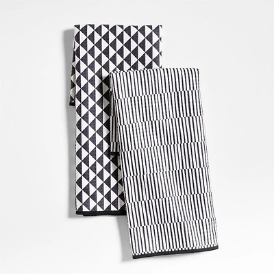 Modern Check Black Recycled Kitchen Towels, Set of 2
