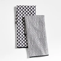 Modern Check Black Recycled Kitchen Towels, Set of 2