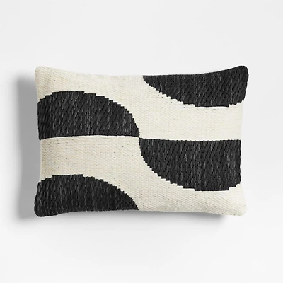 Modern Crescent Woven Kilim 22"x15" Black Throw Pillow with Feather Insert