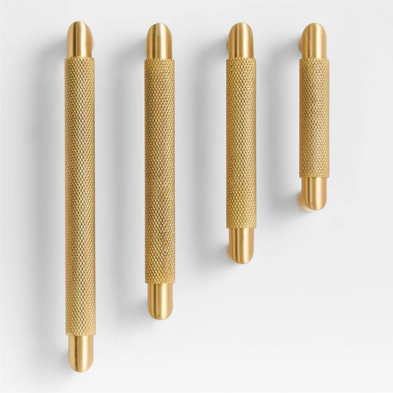 Modern Knurled 4" Brushed Brass Cabinet Pull