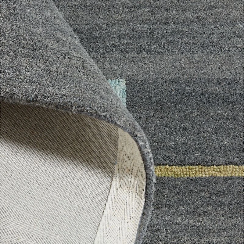Modern Soccer Field Wool Charcoal Kids 12"x18" Rug Swatch