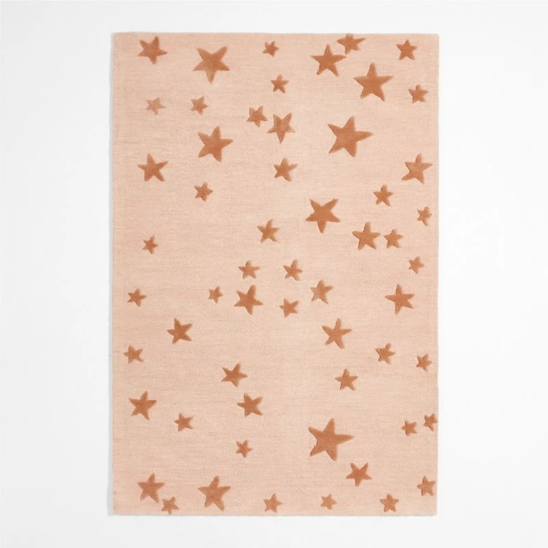 Modern Star Wool Elegant Pink Kids Area Rug 9'x12'