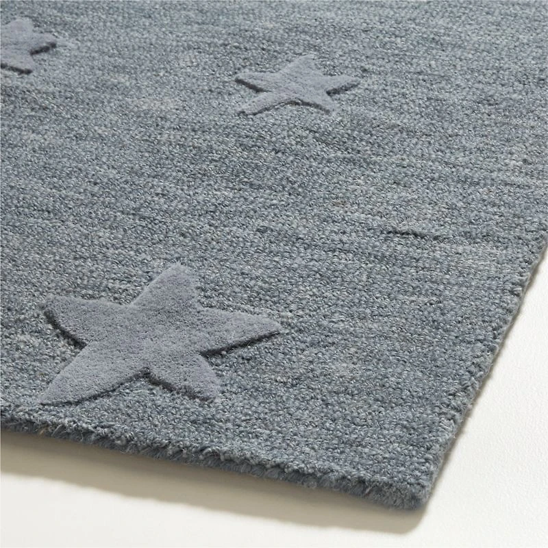 Modern Star Wool Slate Blue Kids 12"x18" Rug Swatch