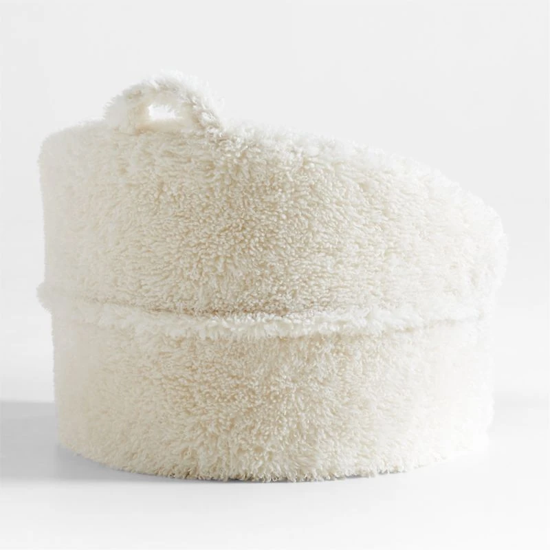 Large Cream White Mongolian Faux Fur Kids Lounge Barrel Chair