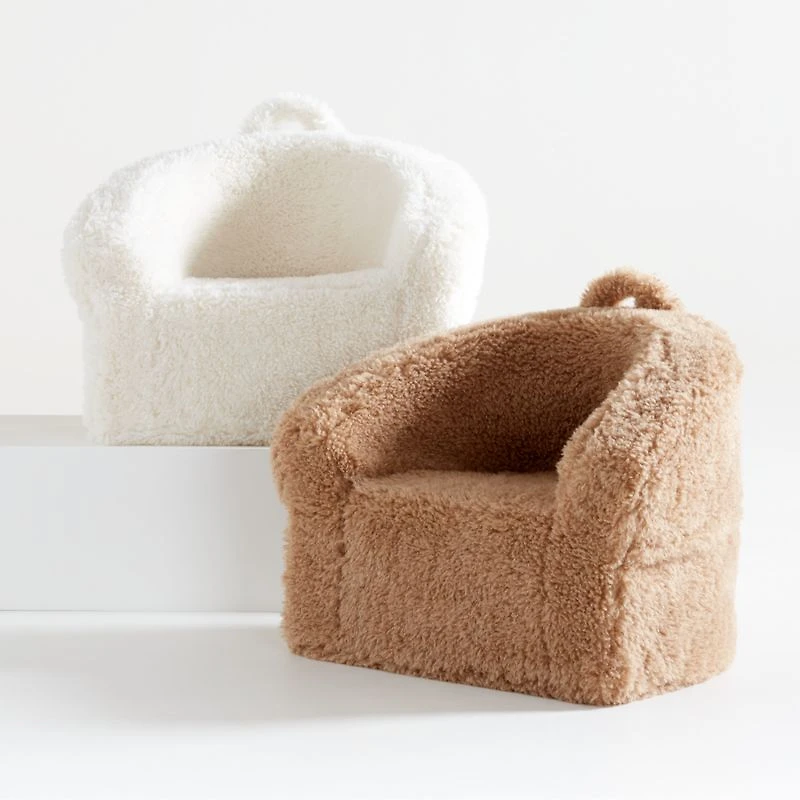 Large Sesame Brown Mongolian Faux Fur Kids Lounge Barrel Chair
