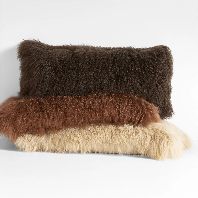 Spiced Orange Mongolian Sheepskin 36x16 Throw Pillow Cover