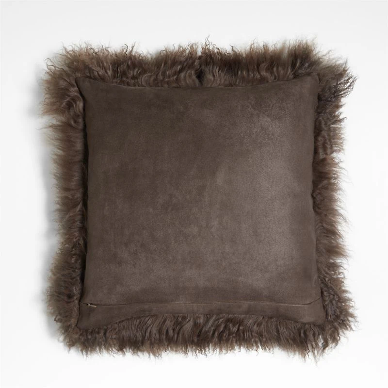 Deep Brown Mongolian Sheepskin 20x20 Throw Pillow Cover