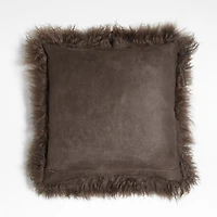 Deep Brown Mongolian Sheepskin 20x20 Throw Pillow Cover