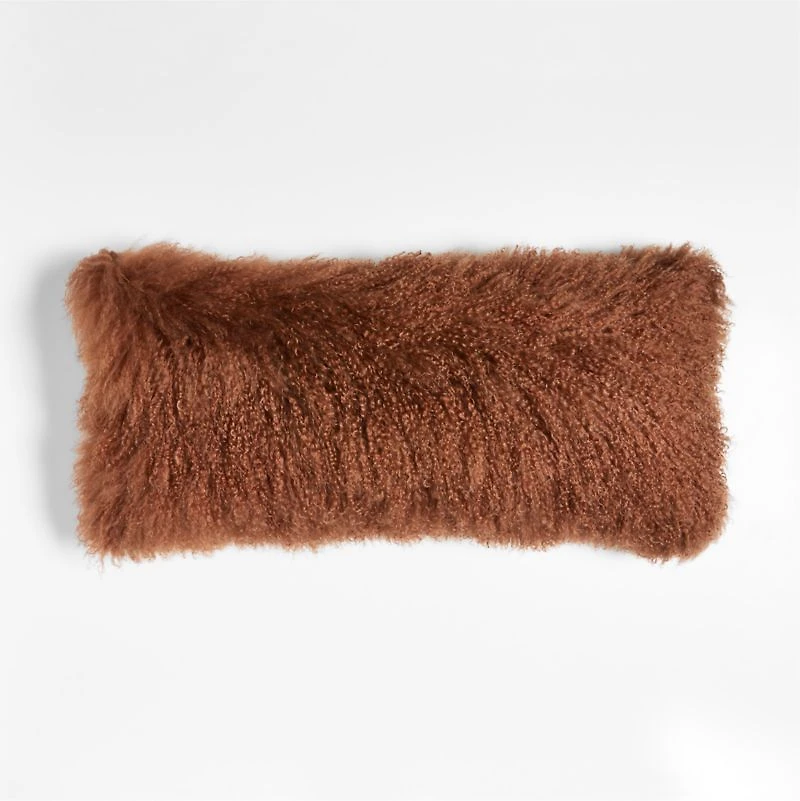 Spiced Orange Mongolian Sheepskin 36x16 Throw Pillow Cover