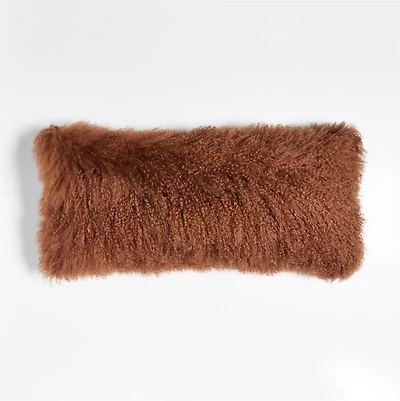 Spiced Orange Mongolian Sheepskin 36x16 Throw Pillow Cover