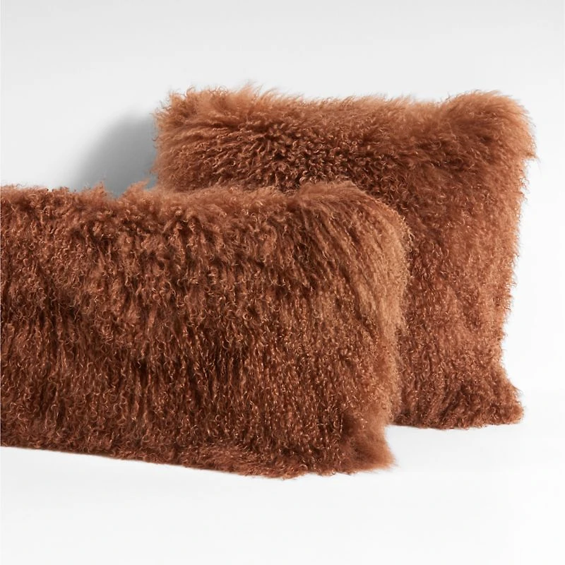 Spiced Orange Mongolian Sheepskin 36x16 Throw Pillow Cover