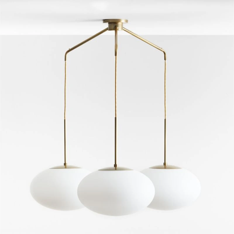 Moon Brass and Glass 3-Light Chandelier 37.5"