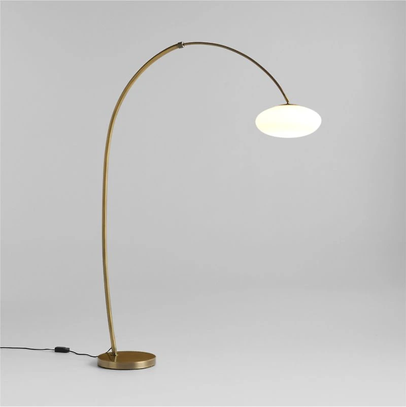 Moon Brass Arc Floor Lamp with Glass Shade