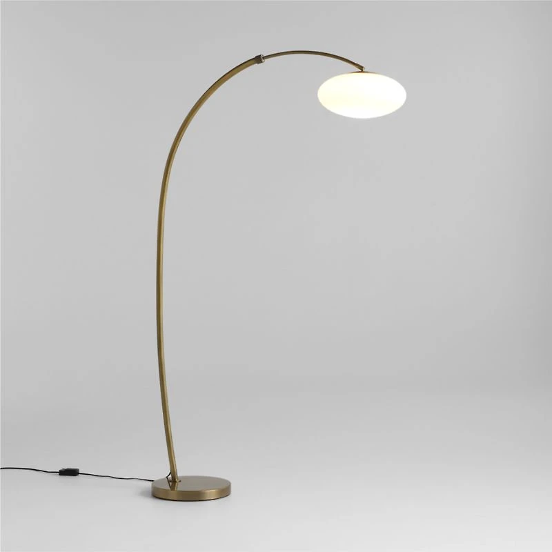 Moon Brass Arc Floor Lamp with Glass Shade