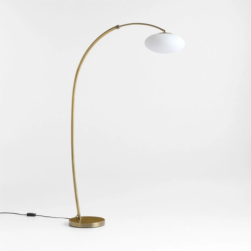 Moon Brass Arc Floor Lamp with Glass Shade