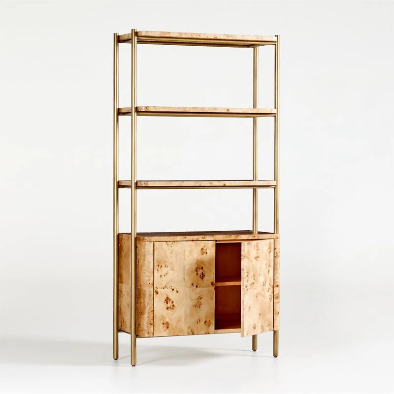 Mota Closed Burl Wood Storage Bookshelf Cabinet