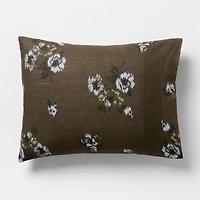 Mountain Floral Cotton Linen Burnt Green Euro Bed Pillow Sham