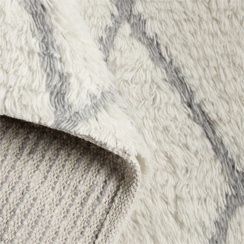 Moroccan Arlequin Diamond Wool Light Grey Kids Area Rug 5'x8'