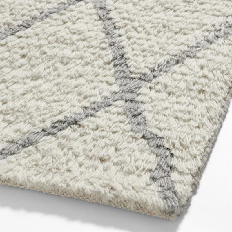 Moroccan Arlequin Diamond Wool Light Grey Kids Area Rug 5'x8'