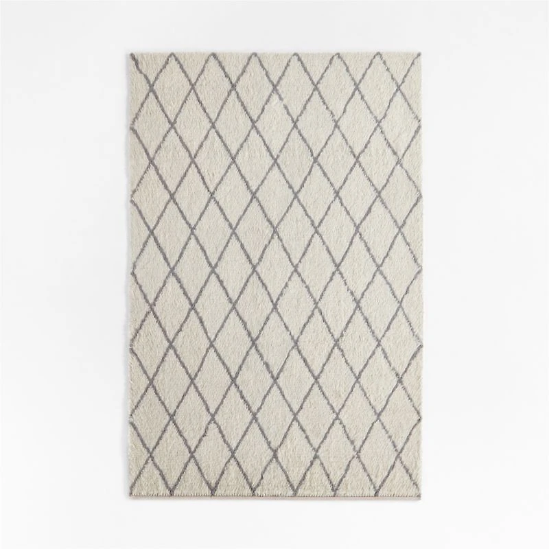 Moroccan Arlequin Diamond Wool Light Grey Kids Area Rug 5'x8'