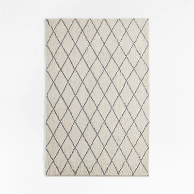 Moroccan Arlequin Diamond Wool Light Grey Kids Area Rug 5'x8'