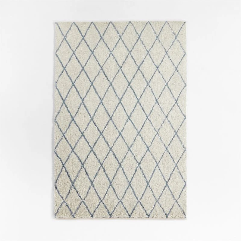 Moroccan Arlequin Diamond Wool Smoke Blue Kids Area Rug 5'x8'