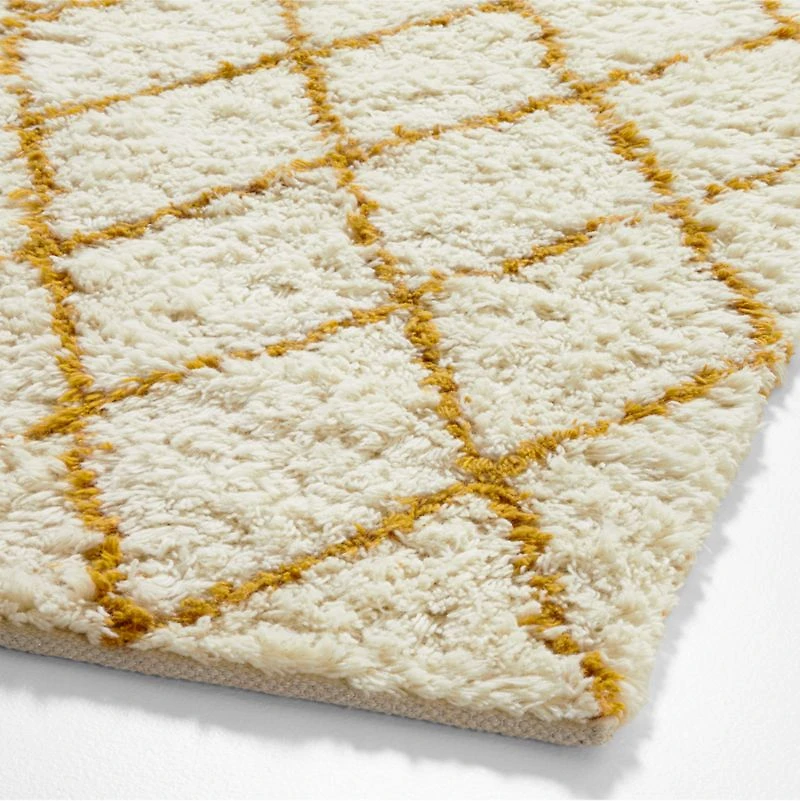 Moroccan Arlequin Diamond Wool Yellow Kids Area Rug 5'x8'