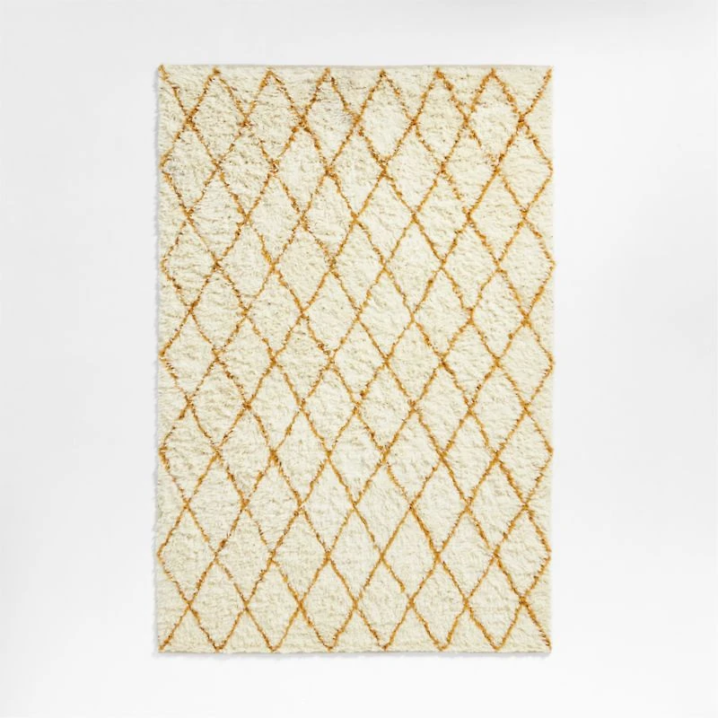 Moroccan Arlequin Diamond Wool Yellow Kids Area Rug 5'x8'