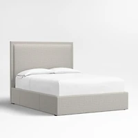 Meraux 56" Mist Grey Upholstered Queen Headboard with Storage Bed Base