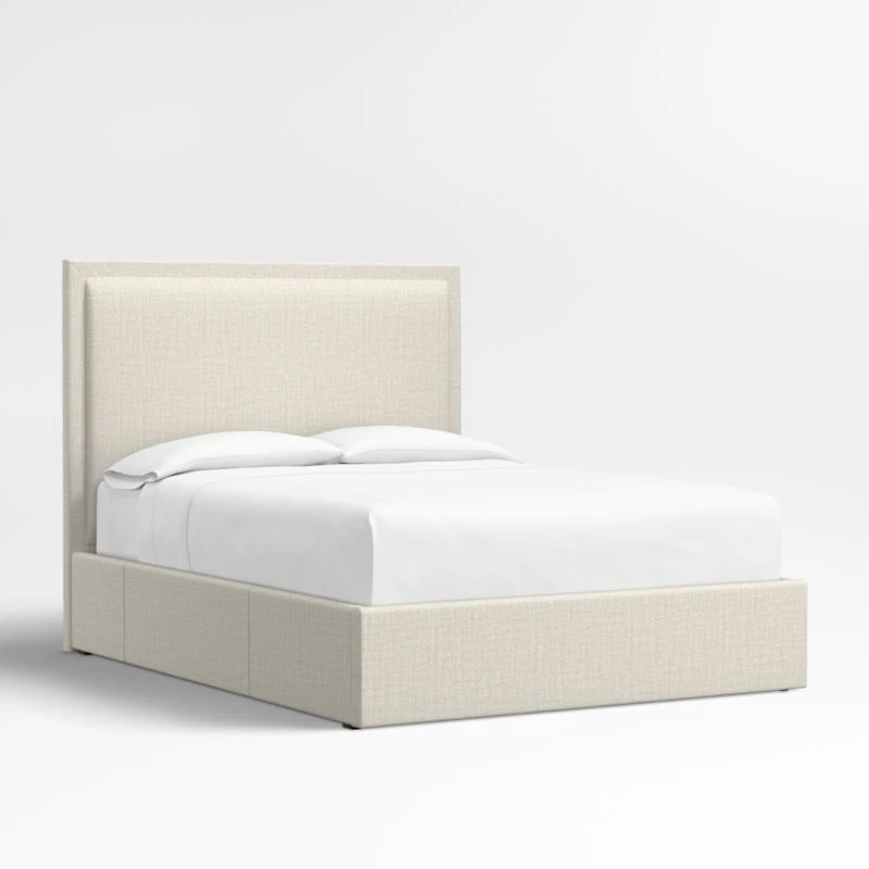 Meraux 56" Natural Beige Upholstered Queen Headboard with Storage Bed Base