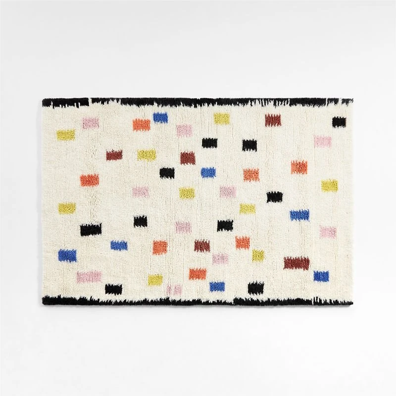 Multi Scattered Checks Washable Wool Shag Kids Rug 4x6