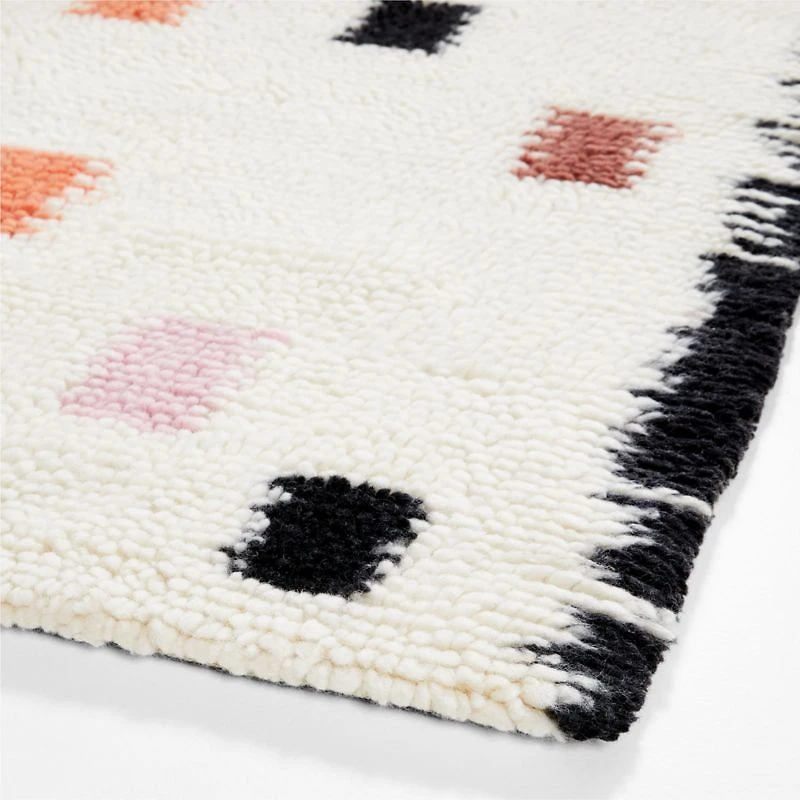 Multi Scattered Checks Washable Wool Shag Kids Rug 4x6