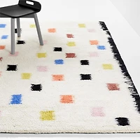 Multi Scattered Checks Washable Wool Shag Kids Rug 4x6