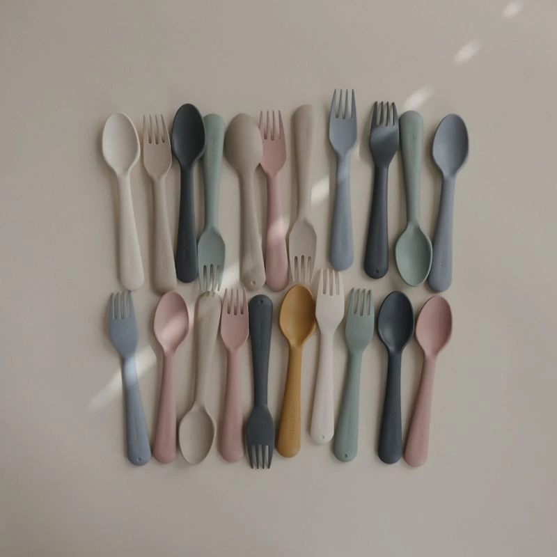 Mushie Sage Plastic Fork & Spoon Set