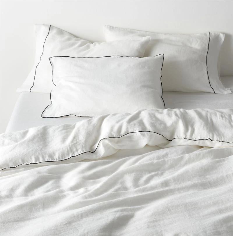 Aire Natural Hemp Merrow Stitch Crisp White Twin/Twin XL Duvet Cover