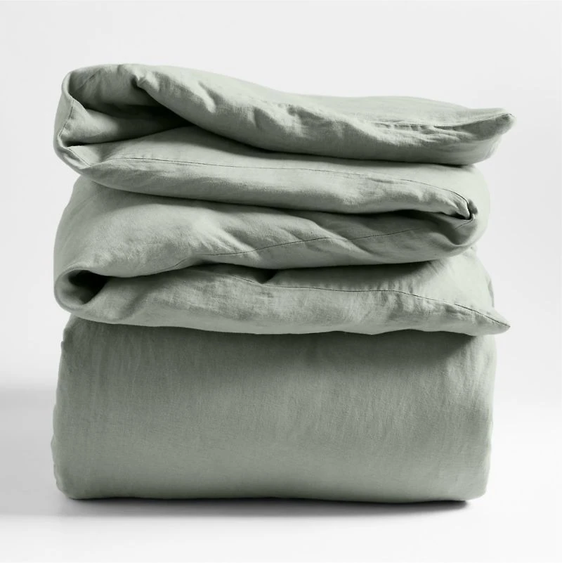 Aire Natural Hemp Sage Shadow Green Full/Queen Duvet Cover