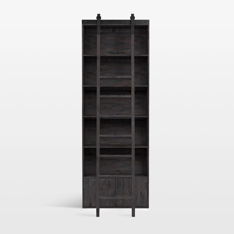 Natasha Dark Chocolate Pine Wood Bookcase with Ladder Set